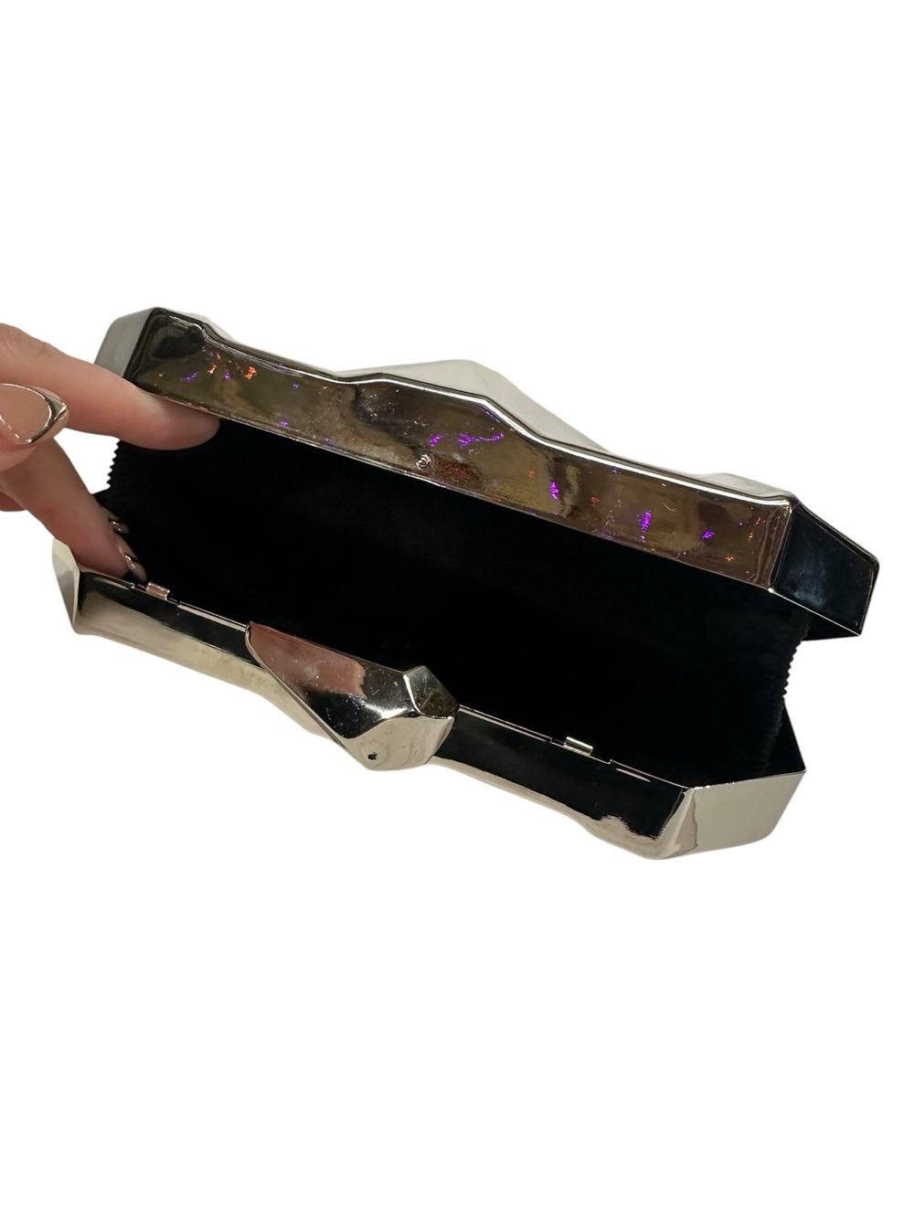Silver / Small Geometric Clutch / Modern Futuristic Avant Garde Goth Glam Formal - Picture 6 of 8